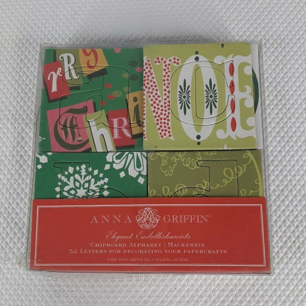 52pc Anna Griffin Mackenzie Chipboard Alphabet NEW Christmas 2007